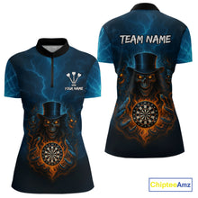 Load image into Gallery viewer, Flaming Dartboard &amp; Evil Magician Darts Shirt For Women - Custom Player &amp; Team Name NYN0392