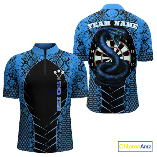 Custom Black And Blue Snake Pattern Cobra Dart Men Quarter-Zip Shirt, Dart Jerseys NYN1550