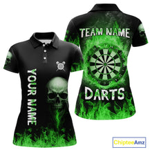 Load image into Gallery viewer, Custom Green Fire Skull Multi-Flame Dartboard Dart Women Polo Shirts, Dart Team Jerseys NYN1555