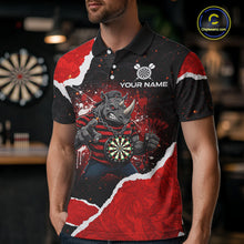 Load image into Gallery viewer, Black &amp; Red Splatter Rhino Men Darts Polo Shirt Custom Funny Team Dart League Jerseys NYN2067