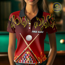 Load image into Gallery viewer, Custom Fire Flame 8 Ball Women's Billiard Shirts Personalized Billiard Attire Gifts | Red NYN2321