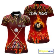 Load image into Gallery viewer, Custom Fire Flame 8 Ball Women's Billiard Shirts Personalized Billiard Attire Gifts | Red NYN2321