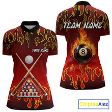 Load image into Gallery viewer, Custom Fire Flame 8 Ball Women's Billiard Shirts Personalized Billiard Attire Gifts | Red NYN2321