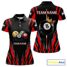 Load image into Gallery viewer, Black &amp; Red Women's Billiard Ball Shirts Personalized Crown 8 Ball Billiard Team Attire NYN2330