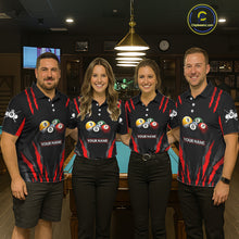 Load image into Gallery viewer, Black &amp; Red Men's Billiard Ball Shirts Personalized Crown 8 Ball Billiard Team Attire NYN2330
