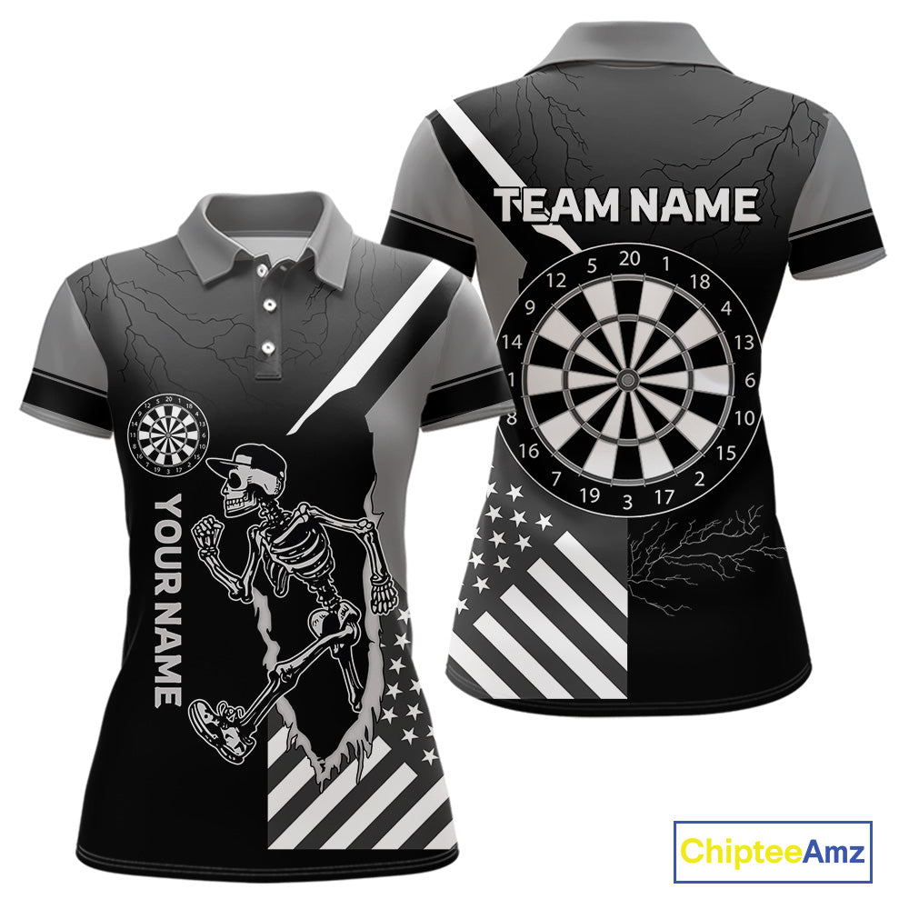 Skeleton Running Black Pattern Dartboards Dart Shirts For Women, Dart Jerseys NYN0055