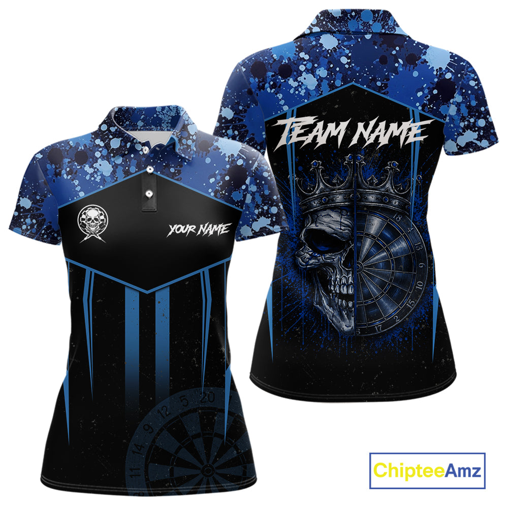Crown Skull Splatter Paint Dartboard Darts Shirt For Women Custom Blue Splatter Dart Team Jerseys NYN3165
