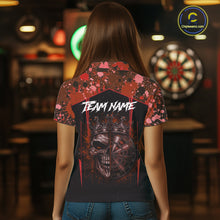 Load image into Gallery viewer, Crown Skull Splatter Paint Dartboard Darts Shirt For Women Custom Red Splatter Dart Team Jerseys NYN3166