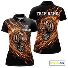 Load image into Gallery viewer, Orange Flaming Tiger Funny Darts Custom Women&#39;s Dart Polo Shirts Team Dart League Jerseys NYN2076