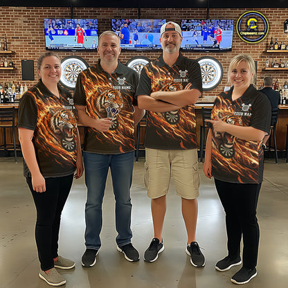 Orange Flaming Tiger Funny Darts Custom Men's Dart Polo Shirts Team Dart League Jerseys NYN2076
