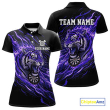 Load image into Gallery viewer, Purple Flaming Tiger Funny Darts Custom Women&#39;s Dart Polo Shirts Team Dart League Jerseys NYN2077