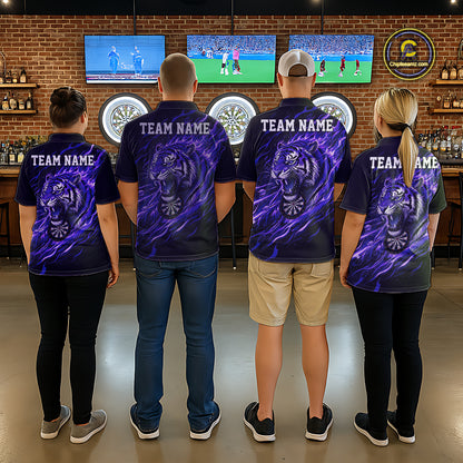 Purple Flaming Tiger Funny Darts Custom Men's Dart Polo Shirts Team Dart League Jerseys NYN2077