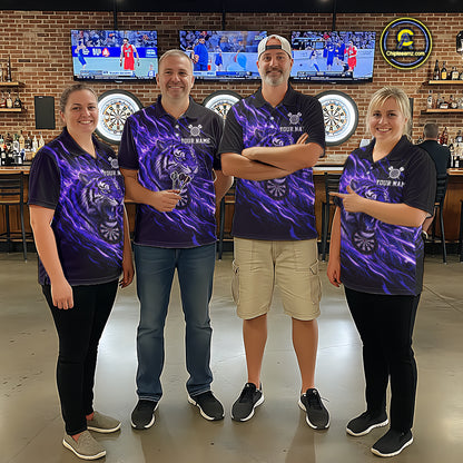 Purple Flaming Tiger Funny Darts Custom Men's Dart Polo Shirts Team Dart League Jerseys NYN2077