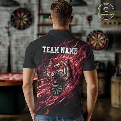 Red Flaming Tiger Funny Darts Custom Men's Dart Polo Shirts Team Dart League Jerseys NYN2078