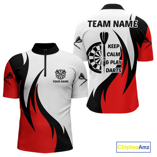 Keep Calm & Play Darts Custom Black-Red Dartboard Dart Shirts For Men Dart Team Jerseys NYN0061