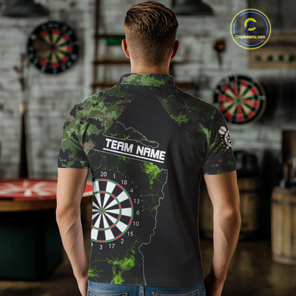 Camo Pattern Green With Flame Dartboard Dart Shirts For Men, Custom Dart Jerseys NYN0063