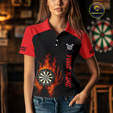 Load image into Gallery viewer, Women's Flaming Darts Shirt - Custom Name &amp; Team Fire Dartboard Shirt For Players NYN0408