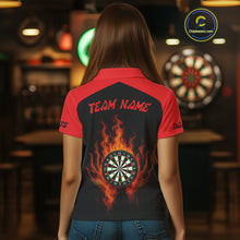 Load image into Gallery viewer, Women's Flaming Darts Shirt - Custom Name &amp; Team Fire Dartboard Shirt For Players NYN0408