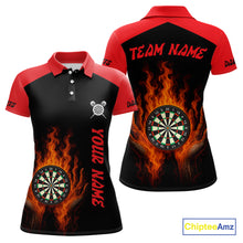 Load image into Gallery viewer, Women's Flaming Darts Shirt - Custom Name &amp; Team Fire Dartboard Shirt For Players NYN0408