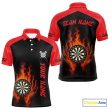 Load image into Gallery viewer, Men's Flaming Darts Shirt - Custom Name &amp; Team Fire Dartboard Shirt For Players NYN0408