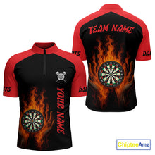 Load image into Gallery viewer, Men's Flaming Darts Shirt - Custom Name &amp; Team Fire Dartboard Shirt For Players NYN0408
