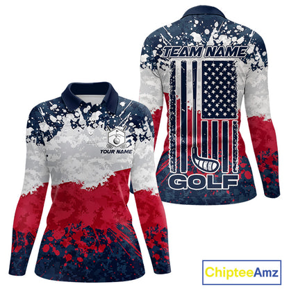 American Flag Anniversary Women Golf Polo Shirt Custom Splatter Patriotic Golf Tops NYN3385