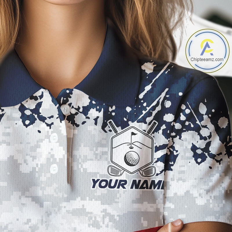 American Flag Anniversary Women Golf Polo Shirt Custom Splatter Patriotic Golf Tops NYN3385