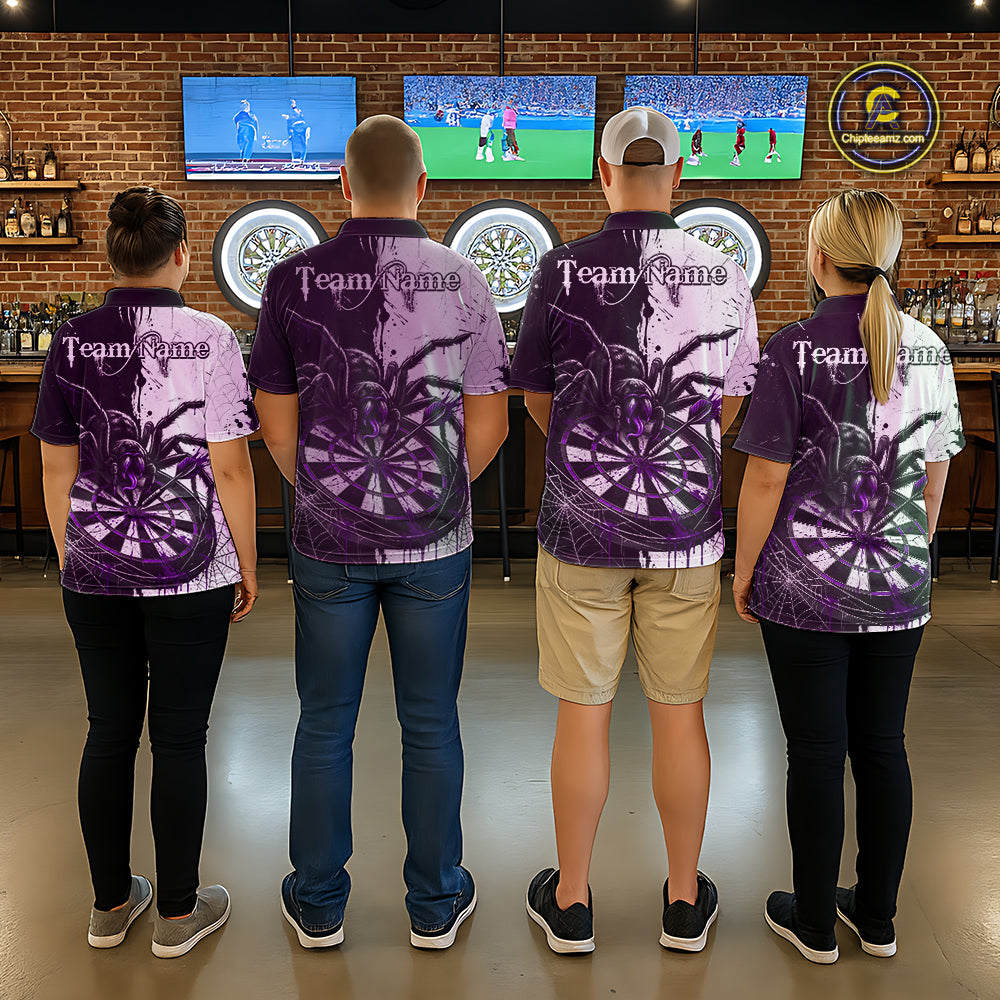 Personalized Black & Purple Dripping Spider Men Dart Polo Shirts Custom Dart League Jerseys NYN2096