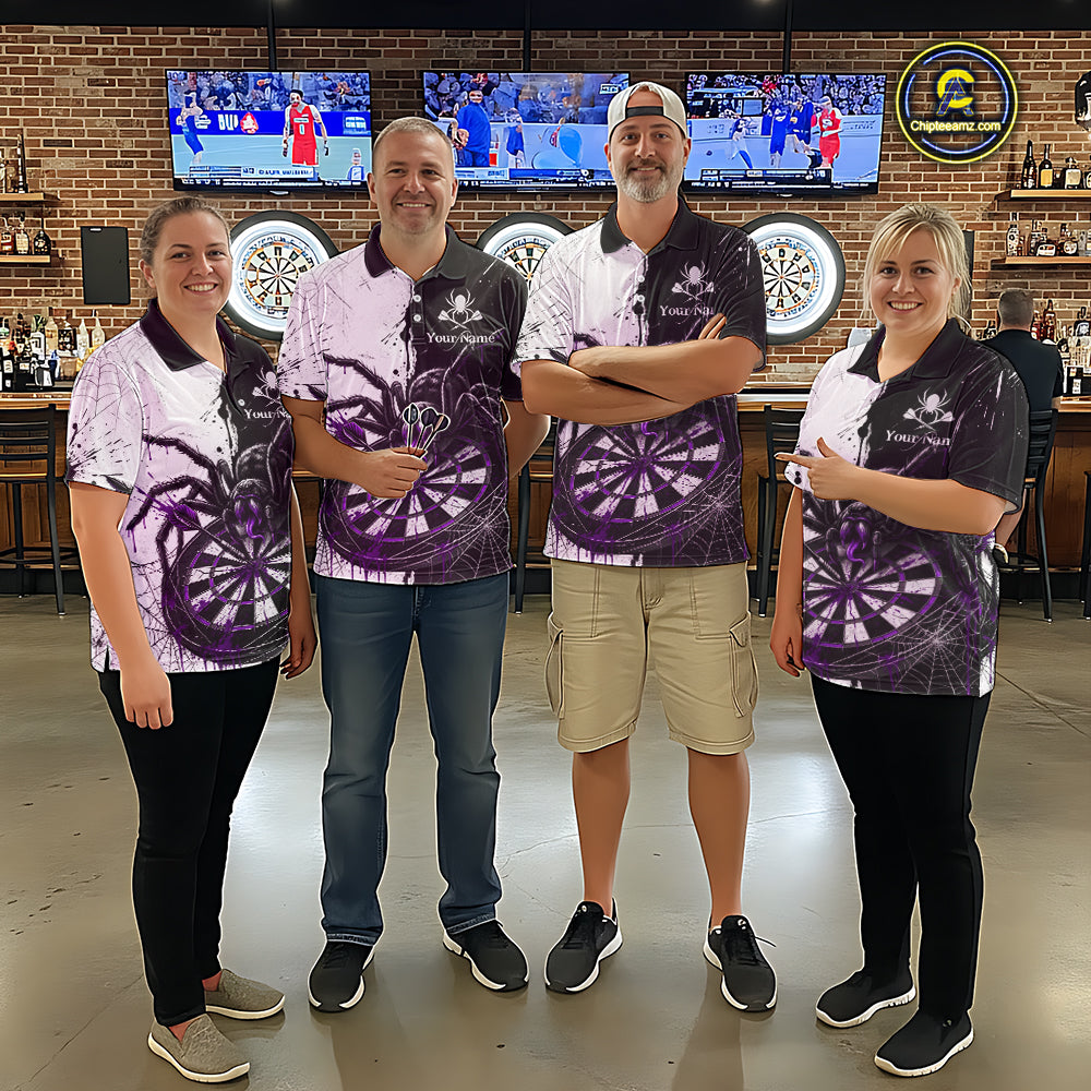Personalized Black & Purple Dripping Spider Men Dart Polo Shirts Custom Dart League Jerseys NYN2096