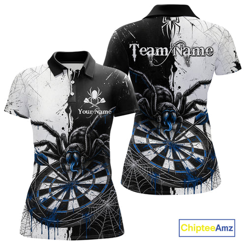 Personalized Black & Blue Dripping Spider Women Dart Polo Shirts Custom Dart League Jerseys NYN2097