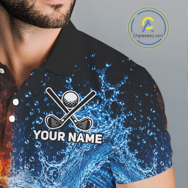 Blue Water & Red Flames Mens Golf Polo Shirt Custom Golf Clothing Golf Team Outfits NYN3390