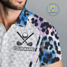 Load image into Gallery viewer, Mens Golf Polo Shirt Custom Neon Blue Leopard Pattern Golf Shirts ,Best Mens Golf Shirts NYN3391
