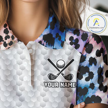 Load image into Gallery viewer, Womens Golf Polo Shirt Custom Neon Blue Leopard Pattern Golf Shirts ,Best Womens Golf Shirts NYN3391