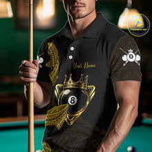 Load image into Gallery viewer, Gold 8 Ball Crown Men's Billiard Polo &amp; 1/4 Zip Shirt Custom Tribal Billiard Attire Gifts NYN2345