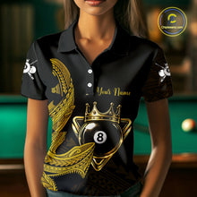 Load image into Gallery viewer, Gold 8 Ball Crown Women's Billiard Polo &amp; 1/4 Zip Shirt Custom Tribal Billiard Attire Gifts NYN2345