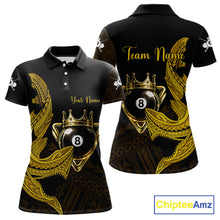 Load image into Gallery viewer, Gold 8 Ball Crown Women's Billiard Polo &amp; 1/4 Zip Shirt Custom Tribal Billiard Attire Gifts NYN2345