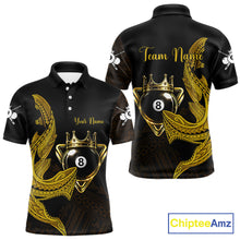 Load image into Gallery viewer, Gold 8 Ball Crown Men's Billiard Polo &amp; 1/4 Zip Shirt Custom Tribal Billiard Attire Gifts NYN2345