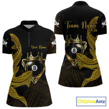 Load image into Gallery viewer, Gold 8 Ball Crown Women's Billiard Polo &amp; 1/4 Zip Shirt Custom Tribal Billiard Attire Gifts NYN2345