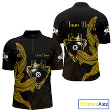 Load image into Gallery viewer, Gold 8 Ball Crown Men's Billiard Polo &amp; 1/4 Zip Shirt Custom Tribal Billiard Attire Gifts NYN2345
