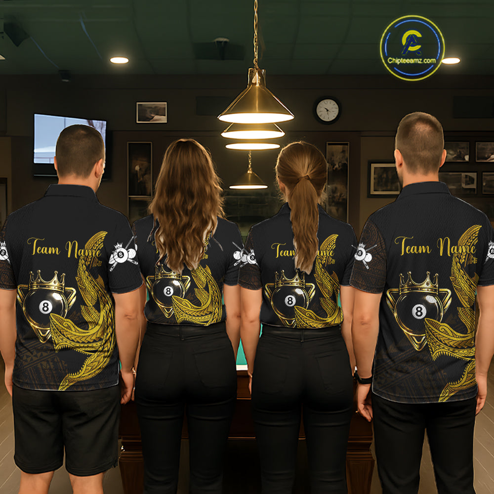 Gold 8 Ball Crown Women's Billiard Polo & 1/4 Zip Shirt Custom Tribal Billiard Attire Gifts NYN2345