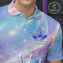 Load image into Gallery viewer, Holographic Bowling Ball &amp; Pins Shirt For Men Custom Rainbow Galaxy Polo Quarter-Zip Bowling Jersey NYN3675