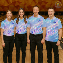 Load image into Gallery viewer, Holographic Bowling Ball &amp; Pins Shirt For Men Custom Rainbow Galaxy Polo Quarter-Zip Bowling Jersey NYN3675