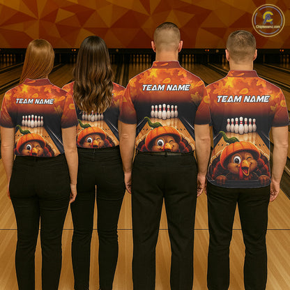 Personalized Funny Turkey Autumn Bowling Shirts For Men Thanksgiving Bowling Team Polo 1/4-Zip Shirt NYN3931