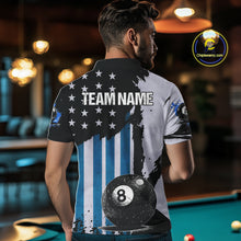 Load image into Gallery viewer, Patriotic Grunge Blue 8 Ball Men Billiard Polo &amp; 1/4 Zip Shirt Custom Pool Billiard Jerseys NYN2358
