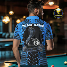 Load image into Gallery viewer, Personalized Cobra Snake Men Billiard Team Shirt Blue 8 Ball Billiard Polo &amp; 1/4 Zip Attire NYN2365