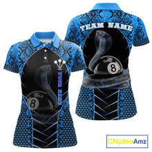 Load image into Gallery viewer, Personalized Cobra Snake Women Billiard Team Shirt Blue 8 Ball Billiard Polo &amp; 1/4 Zip Attire NYN2365