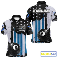 Load image into Gallery viewer, Patriotic Grunge Blue 8 Ball Men Billiard Polo &amp; 1/4 Zip Shirt Custom Pool Billiard Jerseys NYN2358
