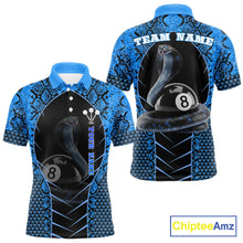 Load image into Gallery viewer, Personalized Cobra Snake Men Billiard Team Shirt Blue 8 Ball Billiard Polo &amp; 1/4 Zip Attire NYN2365