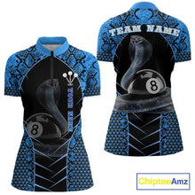 Load image into Gallery viewer, Personalized Cobra Snake Women Billiard Team Shirt Blue 8 Ball Billiard Polo &amp; 1/4 Zip Attire NYN2365