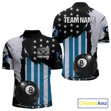 Load image into Gallery viewer, Patriotic Grunge Blue 8 Ball Men Billiard Polo &amp; 1/4 Zip Shirt Custom Pool Billiard Jerseys NYN2358